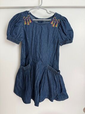 NWOT Peek Denim Blue Dress with Multicolor Tassel Embroidery